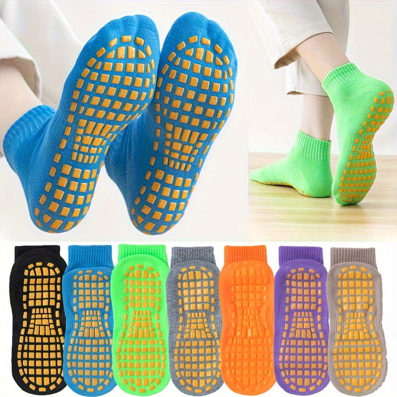 TEMU 7-pair Breathable Non-slip Athletic Ankle Socks | Cozy Polyester-blend With Superior Grip For Yoga, Pilates & Fitness
