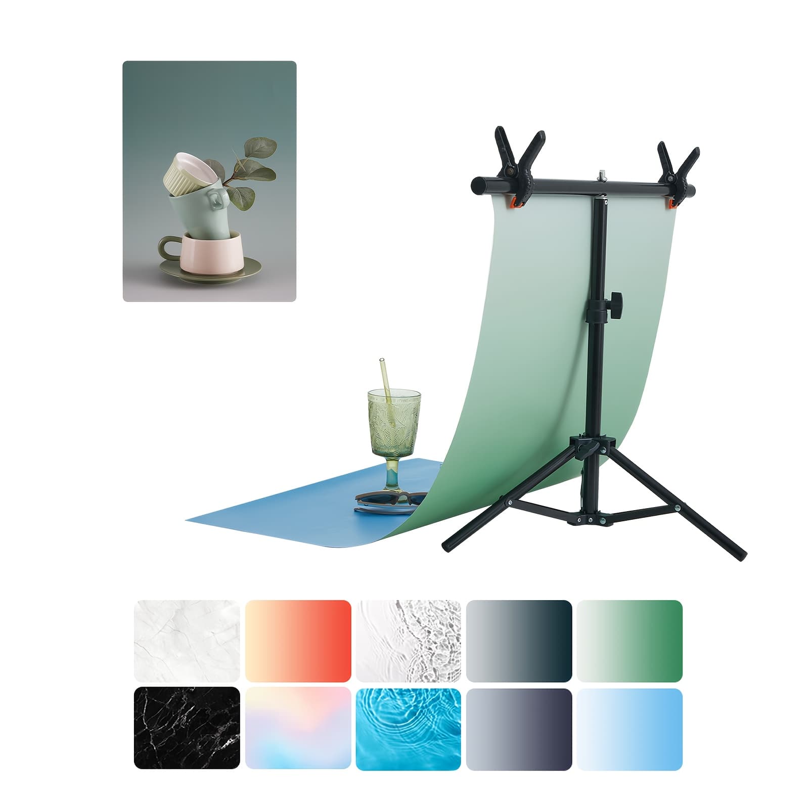 TEMU T-shaped Stand With 5pcs 10 Patterns Double-sided Backdrops - 22x34 Inch Reusable, Perfect For Makeup, Cosmetics, Jewelry & Food Styling