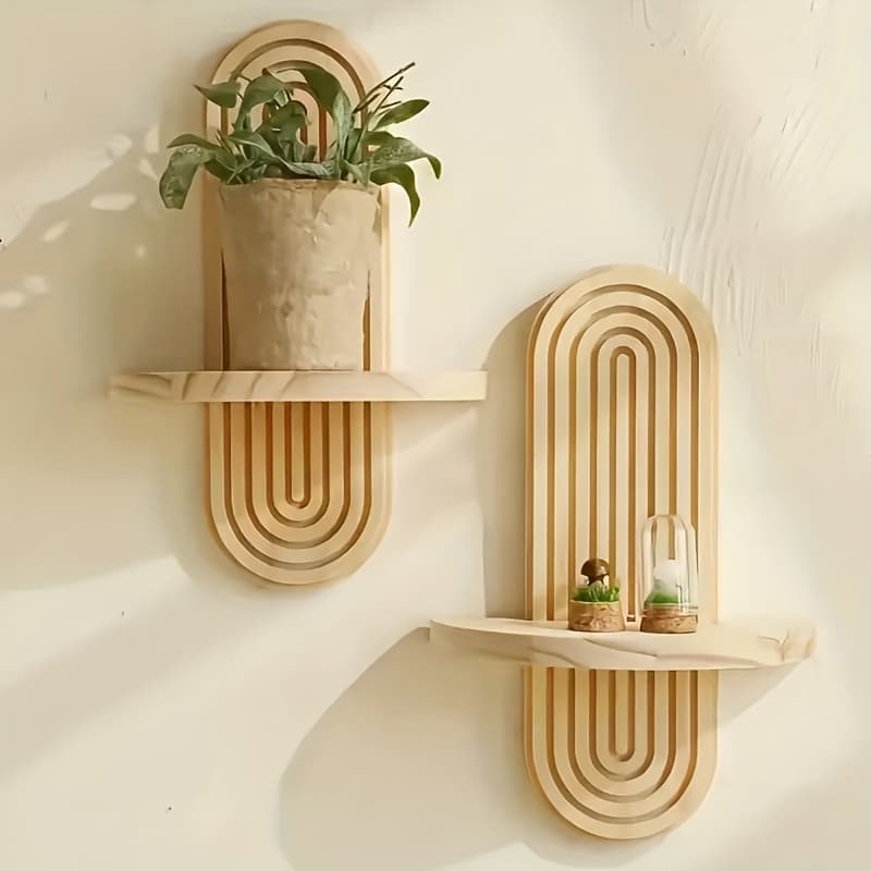 TEMU 1pc Bohemian Floating Shelf Practical Style Wall-mounted Storage & Display Resin Material + Rainbow Candle Holder Natural Aesthetics Multi-scene Home Decoration, Floating Shelves