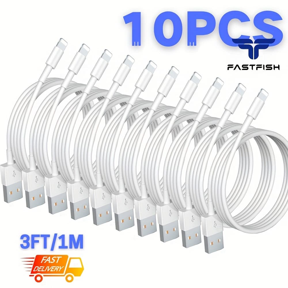 TEMU Fastfish 10pcs Usb To Lightning Cable Charging Cord 1m For Iphone 14 13 12 11