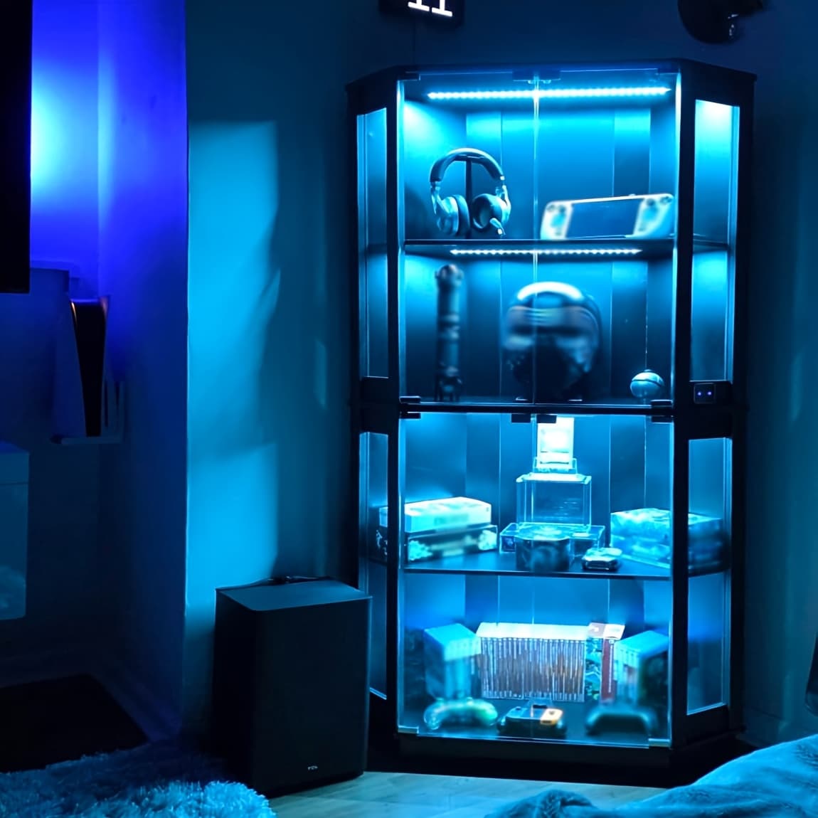 TEMU Glass Corner Display Case, Collectible Display Case With 3-color Led Lights, 4-layer Large-capacity Storage Display Case, Toy And Trophy Storage Cabinet, Intelligent Human Light Switch.