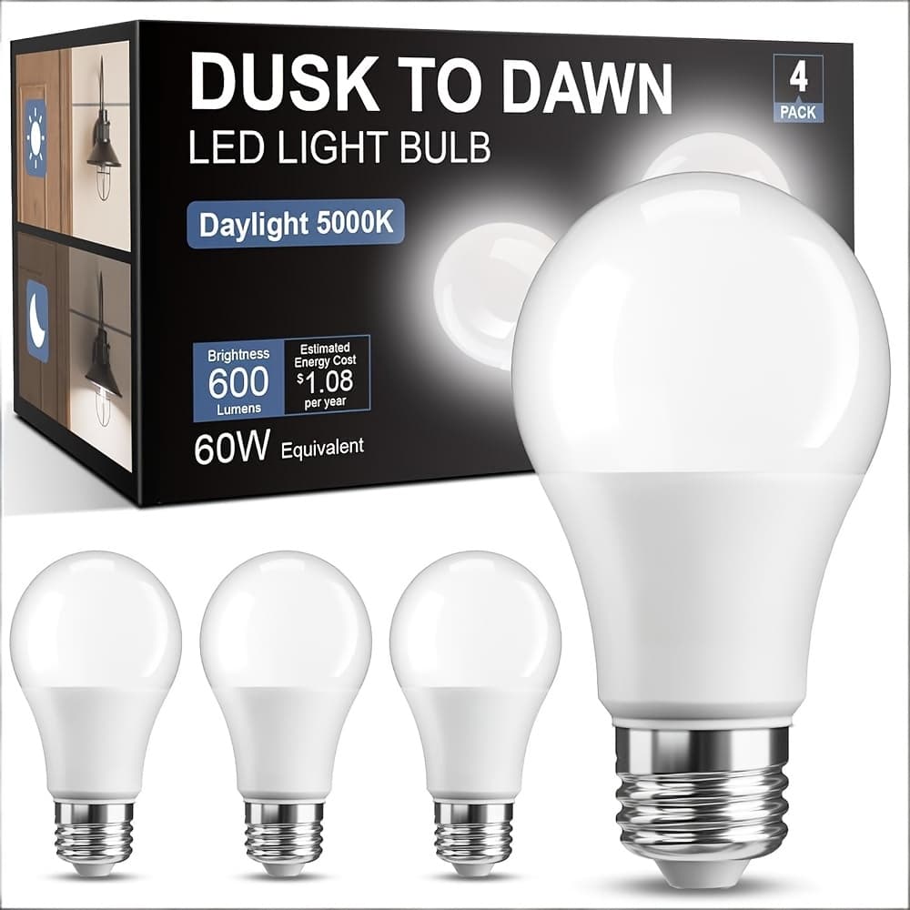 TEMU 12/6/4-pack Dusk To Dawn Sensor Led Light Bulb, 60w Equivalent, 9w, 800lm, Daylight White 5000k Smart Sensor Lights, Home Decor, Kitchen Decor, Convenient Auto