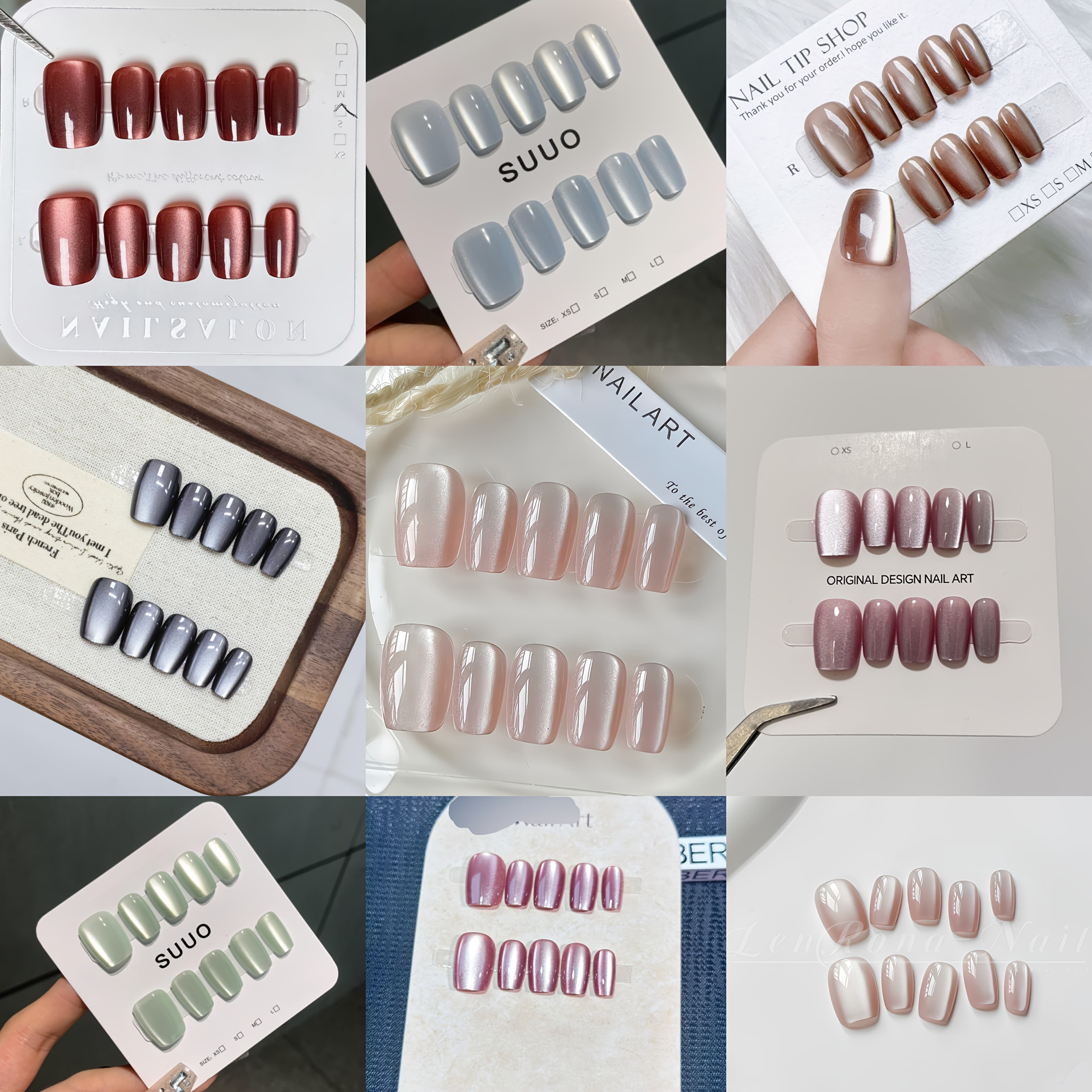 TEMU 90pcs Cat Eye - 9pcs Set Simple And White Light Luxury Solid Color - Girls' Daily Wear
