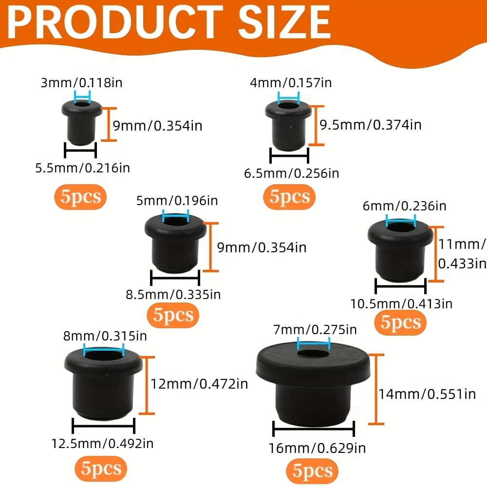 TEMU 30pcs T-type Grommet Kit 6 Size Grommets For Wiring Automotive Hole Plug Cable Wire Protection,drain Holes In Irrigation Systems Etc(3/16" 1/4" 5/16" 3/8" 1/2" 5/8")