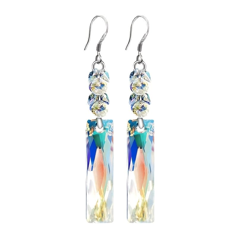 TEMU Shining Fashion Long Tassel Rectangle Pendant Earrings