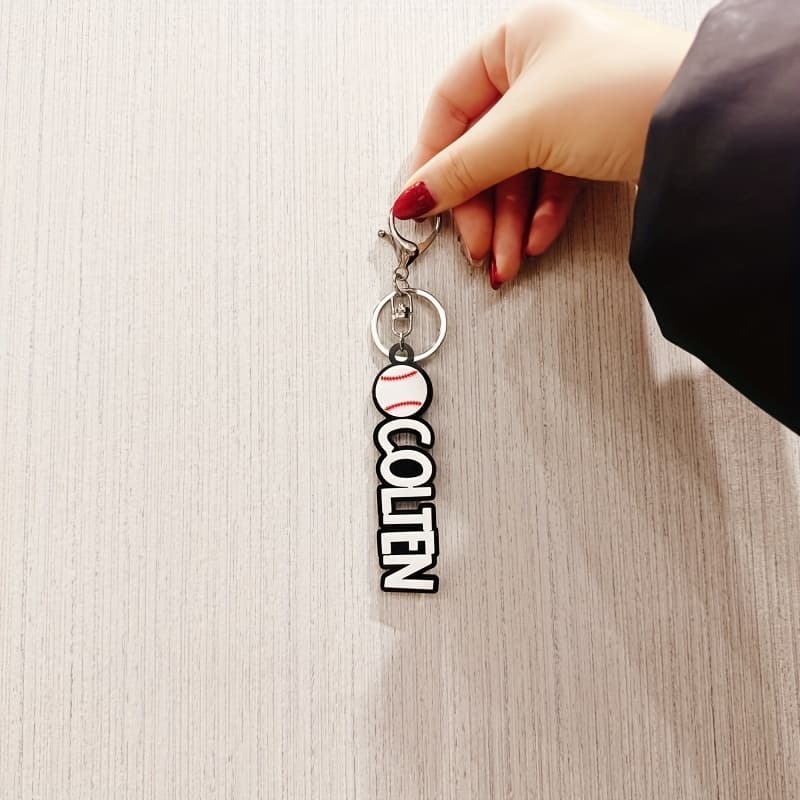 TEMU Personalized Acrylic Name Keychain Customizable Baseball Letter Pendant Diy Alphabet Charm Unique Gift For Sports Fans Fashion- Ladies Ideal Key Ring Women's Jewelry