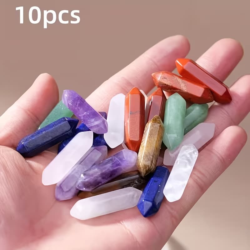 TEMU 10pcs Natural Stone Double-pointed Hexagonal Column Ornamental Pink Crystal Column Pendant Jewelry Accessory Holiday Gift