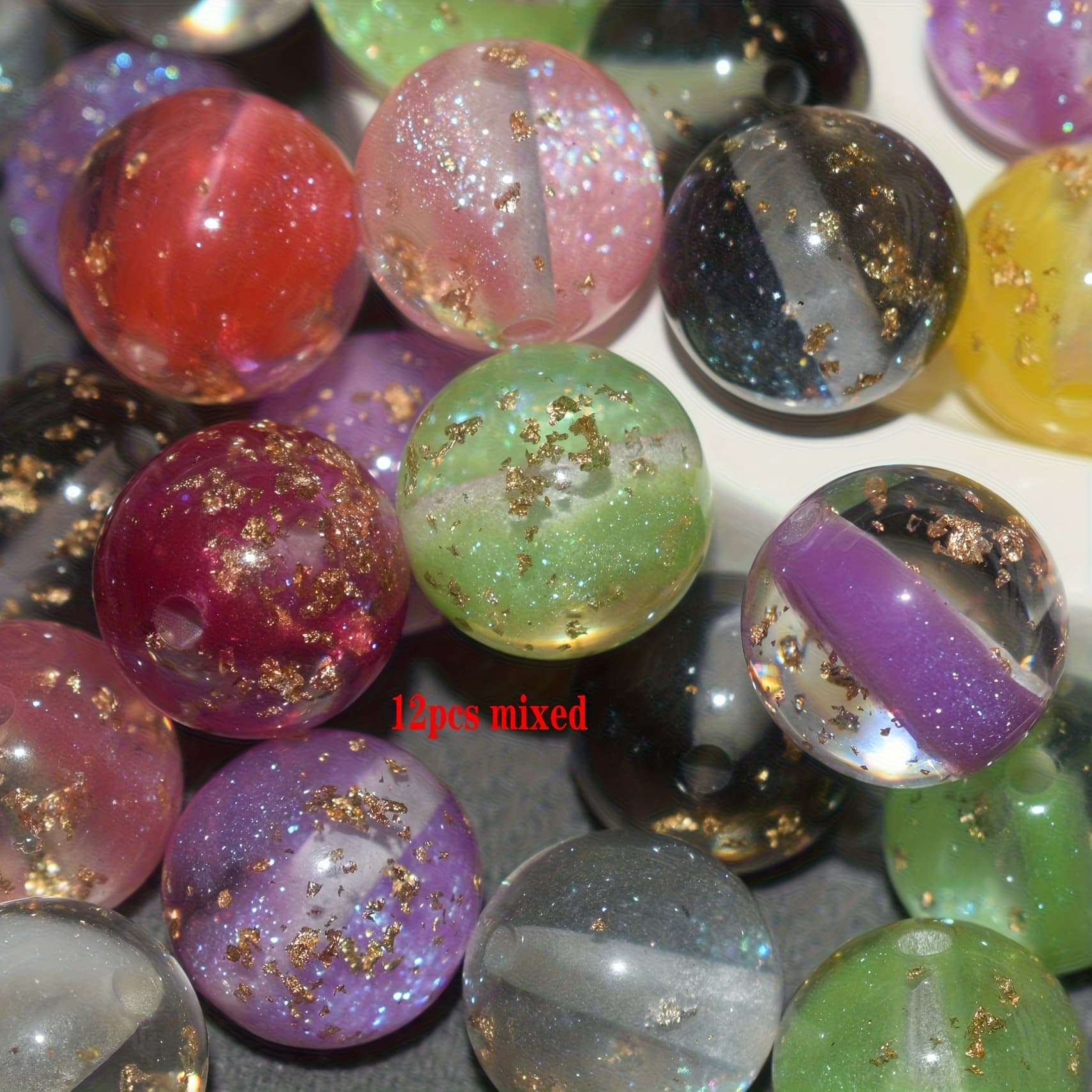 TEMU Mixed Color 12pcs Sparkling, With Glitter 16mm Resin Beads, Round Beads, Jewelry Making Additions, Decorative Beads, Bead Jewelry Supplies, Holiday Gifts, Quality Additions