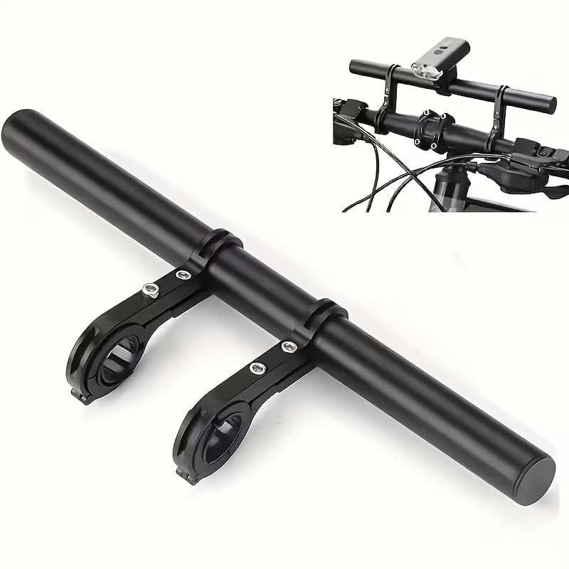 TEMU 35cm/13.78 Inch Aluminum Alloy Bike Handlebar Extension Bar With Light & Bike Plate Holder, Bicycle Handlebar Extender, Adjustable Clamp