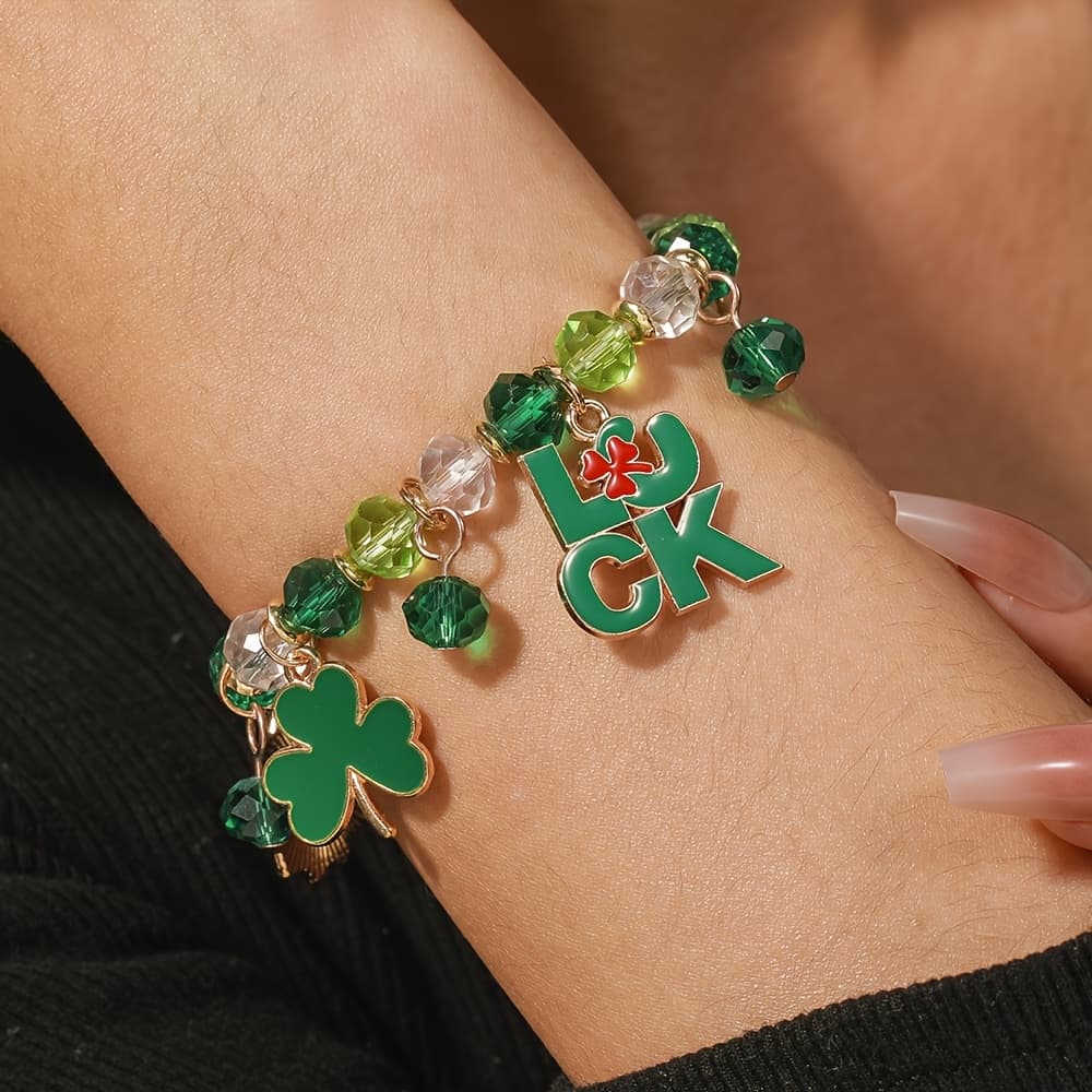 TEMU 1pc 's Hat Shamrock Element Bracelet Irish Beer Festival Charm Bracelet Suitable For Party Banquet Wear And Holiday Gifts For