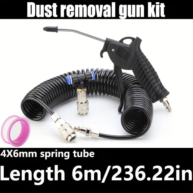 TEMU Dust Removal Gun Kit, With A Black Pu Spring Tube And Joint, Automatically Reels And Is Easy To Store. Practical And Suitable For Dust Cleaning. An Essential Cleaning Kit For Manual Rooms