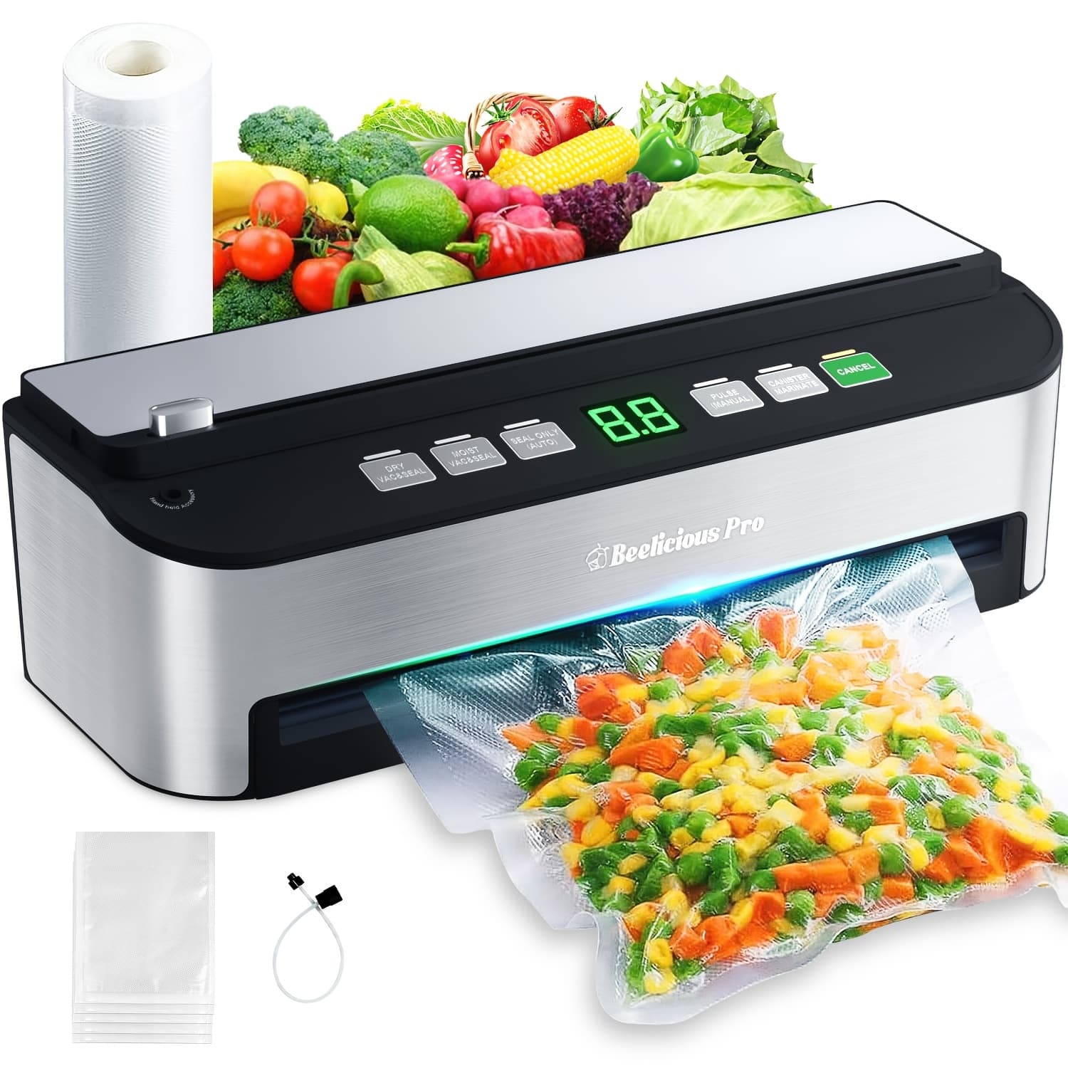 TEMU Vacuum Sealer Machine, 85000pa Fully Automatic Vacuum Sealer With Bags Storage, Built-in Cutter, Mode And Air Suction Hose | Digital Countdown | Sous Vide | Housewarming Gift