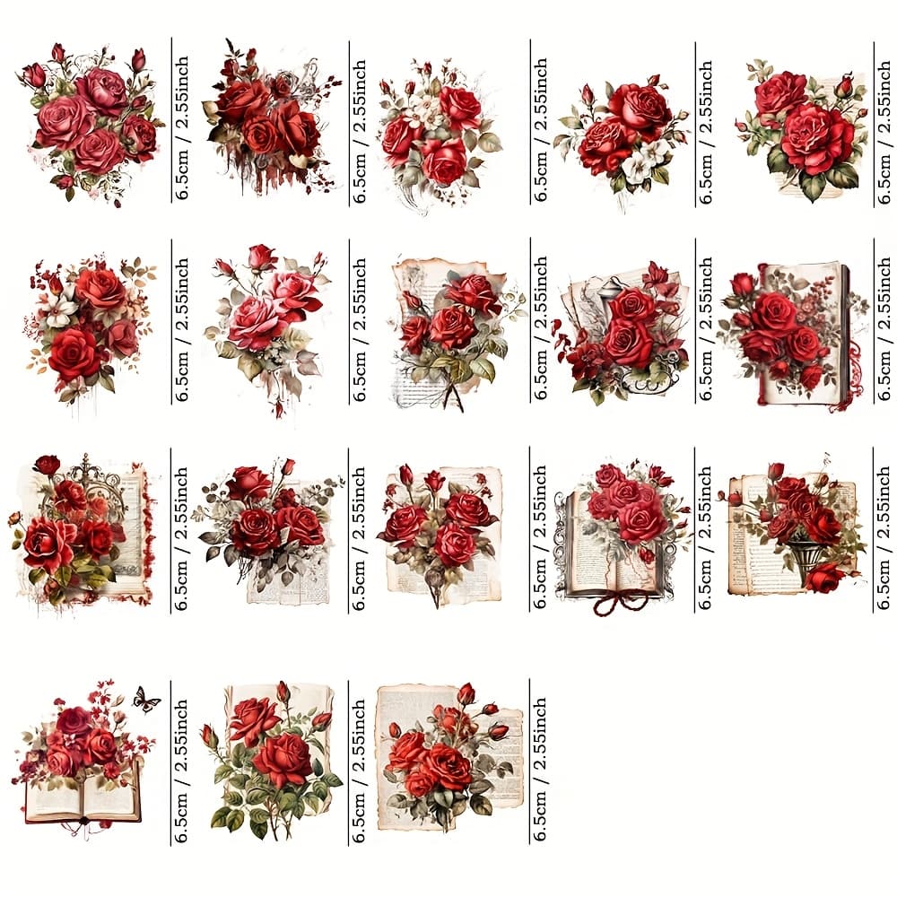 TEMU 18pcs Of Adhesive Romantic Red Rose Themed Stickers, Waterproof, Self-adhesive Decals For Glass Cup& Bottles, Mugs, Laptops, Diy Craft Supplies