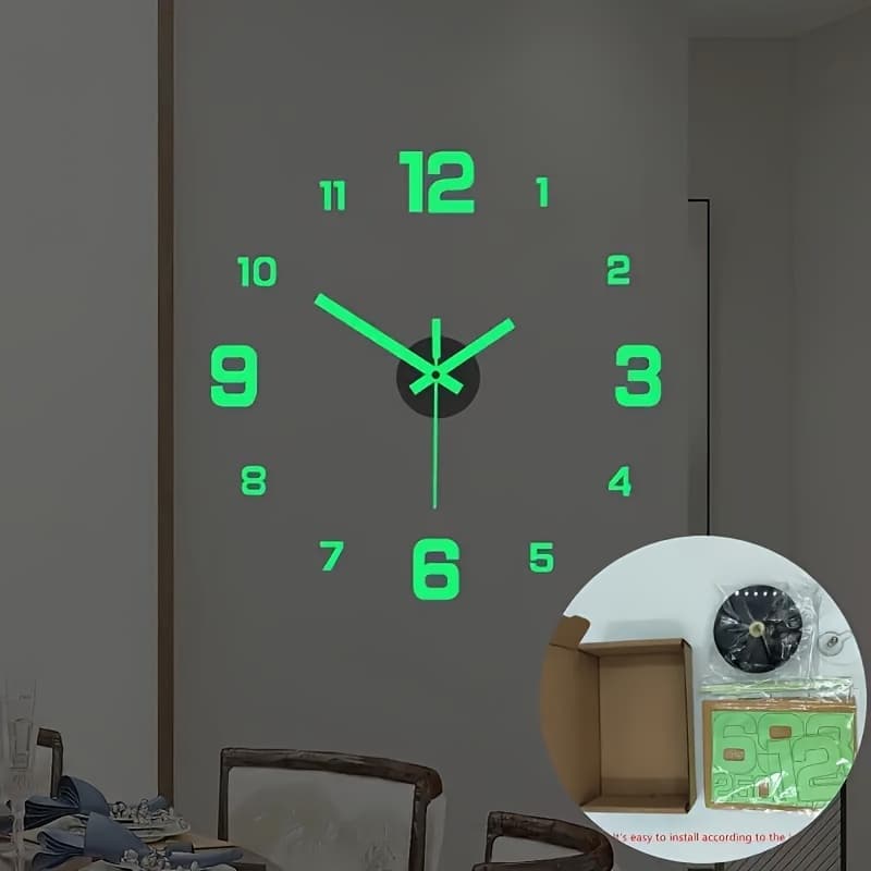TEMU Modern 3d Illuminated Silent Wall Clock - Battery-operated, Round Acrylic Sticker Clock With Large For In Living Room, Bedroom, Office Decor, Wall Clock Living Room