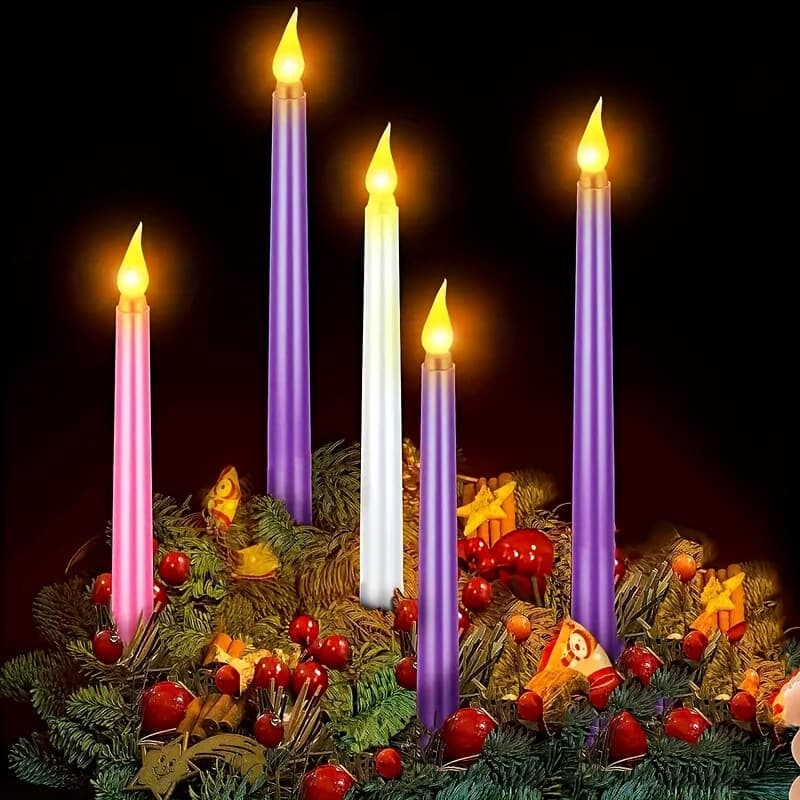 TEMU Christmas Fireless Candles Led Purple, White And Warm Flickering Candles For Christmas Church Spells Holiday Advent Ceremony Wedding Party, Christmas Lights, Christmas Decorations