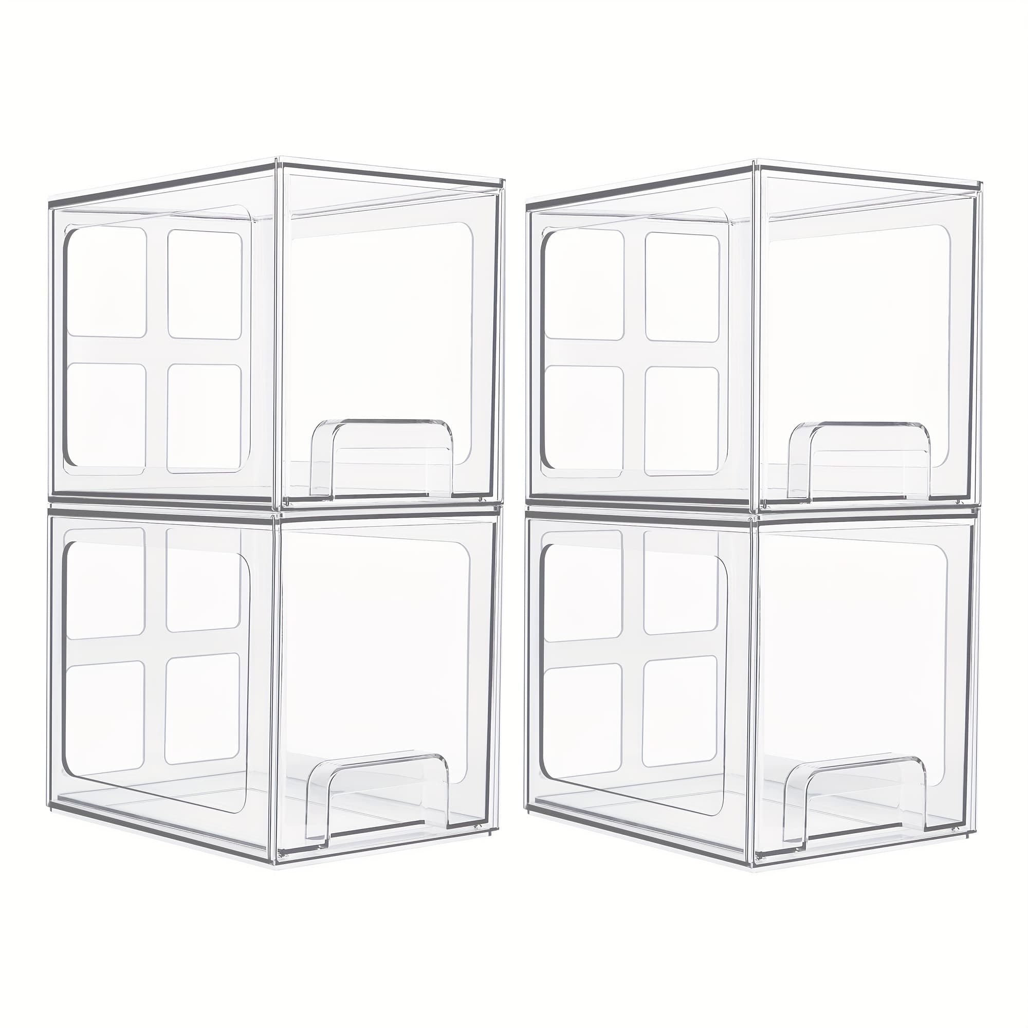 TEMU 4 Pack Makeup Stackable Storage Drawers, 6.6 Inch Tall Acrylic Bathroom Clear Plastic Drawers For Vanity Organization And Storage