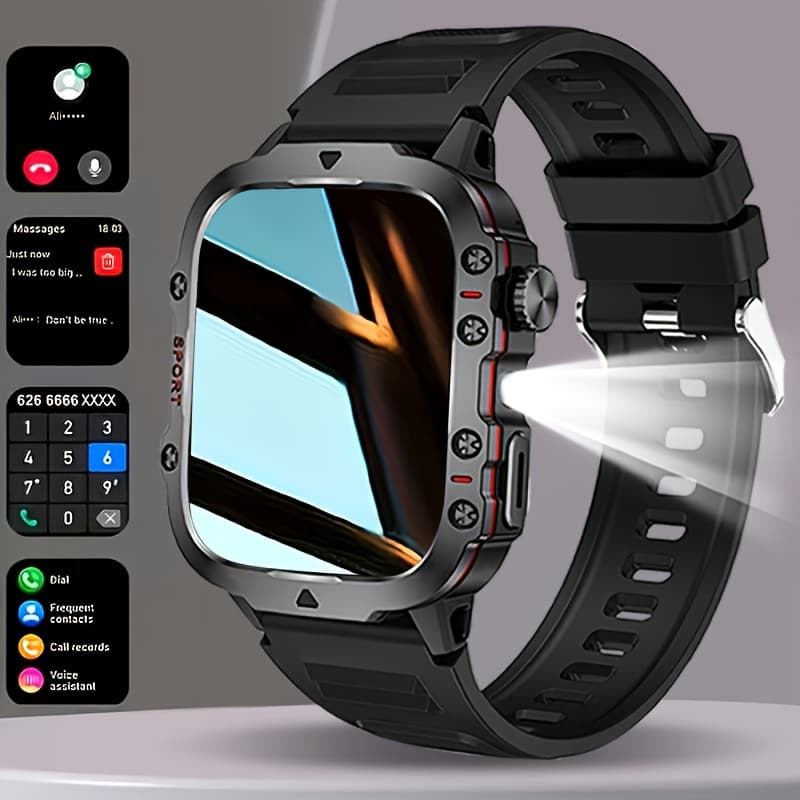 TEMU Men's Outdoor Smart Watch - 4.6 Cm, Hd Touchscreen, Outdoor Sports Watch Led, Wireless Calling, Usb Charging, Multiple Sports , Compatible With And Iphone, Gift (black)