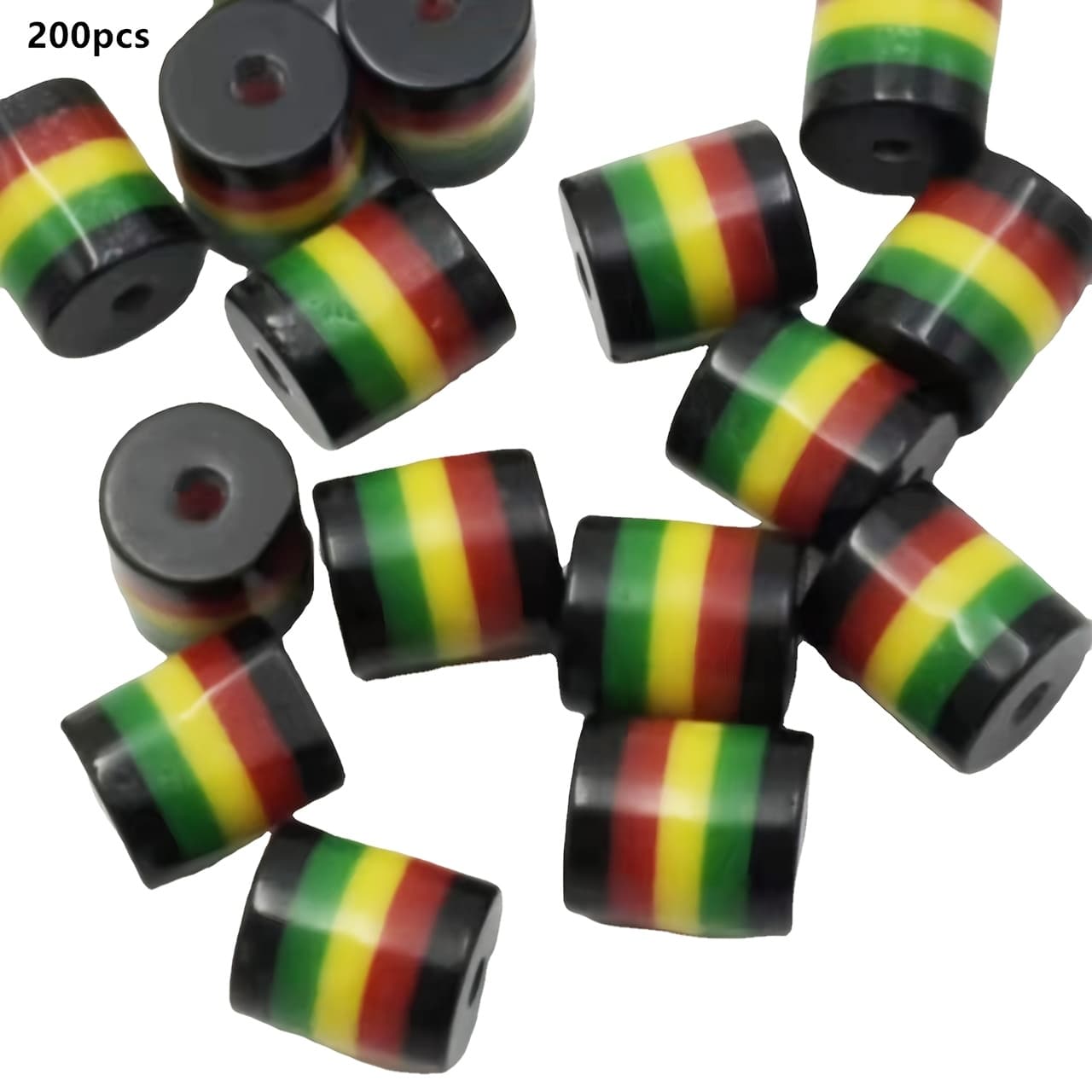 TEMU 200pcs Of Striped Beads In 8mm Size, Featuring Black, Red, Green, And Yellow Colors, Perfect For Loose Spacers In Jewelry Such As Bracelets And Necklaces For Projects