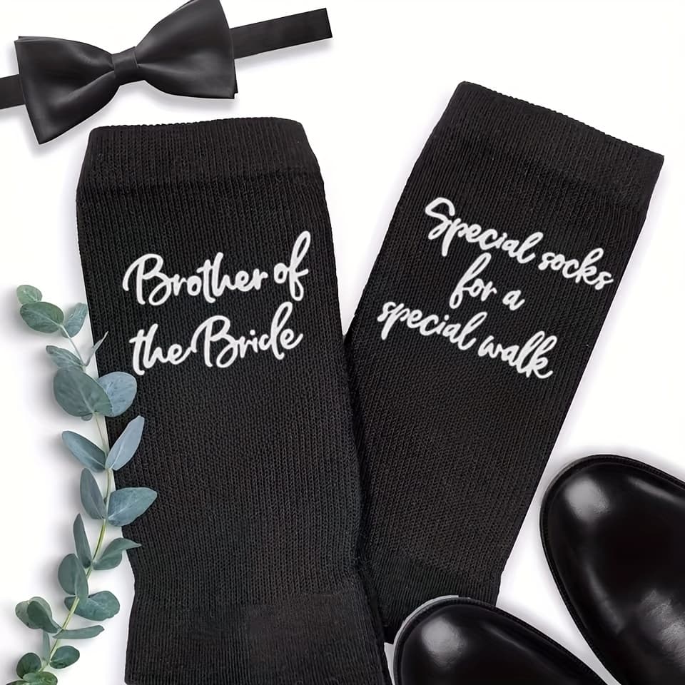 TEMU 1pair Divblack Brother Of The Bride Socks, Father Of The Bride, Wedding, Engagement Party Decoration, Proposal Box, Gift Wedding Decoration Socks, Gift Socks, Commemorative Socks
