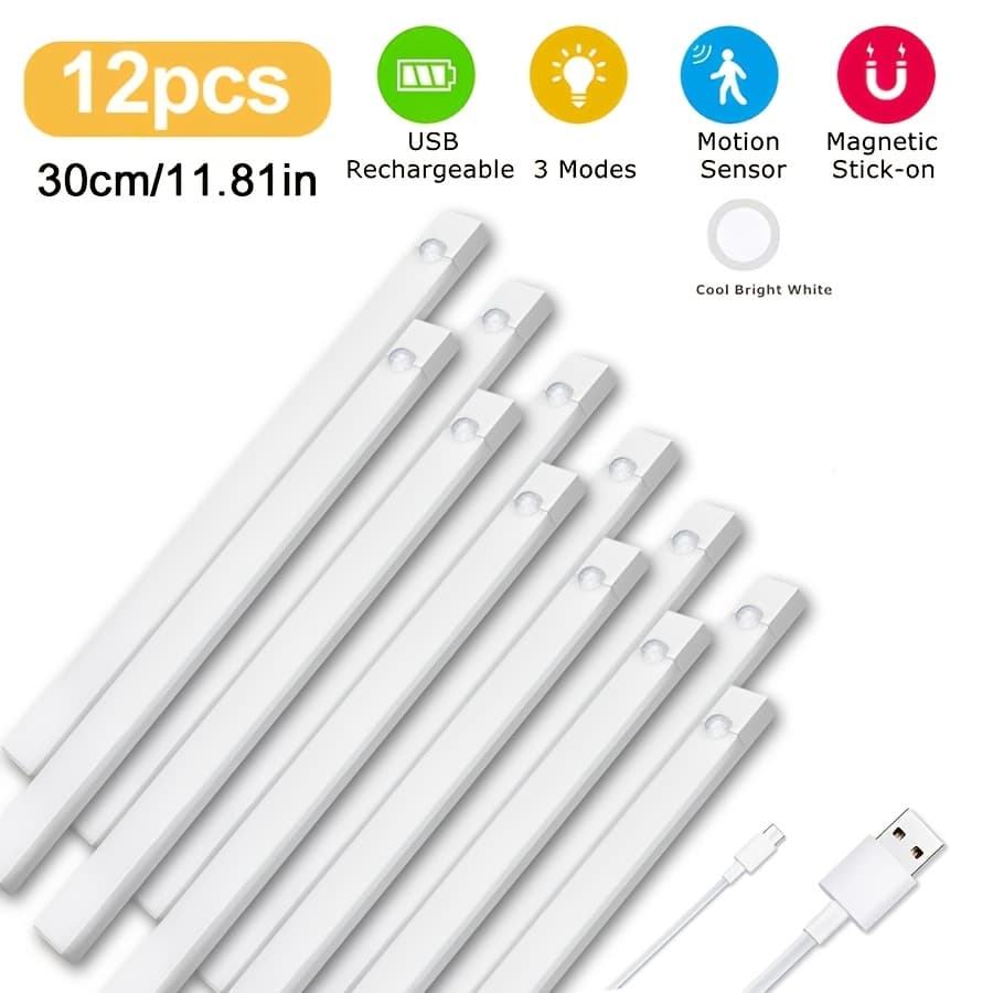 TEMU Sensor Cabinet Lights, Usb Rechargeable Wireless Magnetic Cabinet Lights, 3 Suitable For Wardrobes, Kitchens, Stairs, Bedrooms