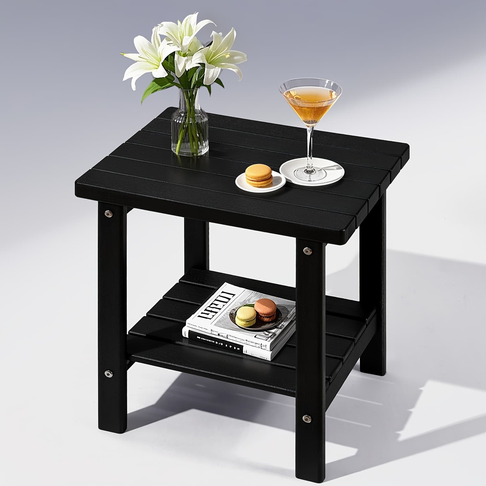 TEMU 2-tier Adirondack Square Side Table, 17" Hdpe Outdoor Side Tables, Weather Resistant End Table For Patio, Backyard, Pool, Indoor Companion, Beach, , Halloween & Christmas Decorations