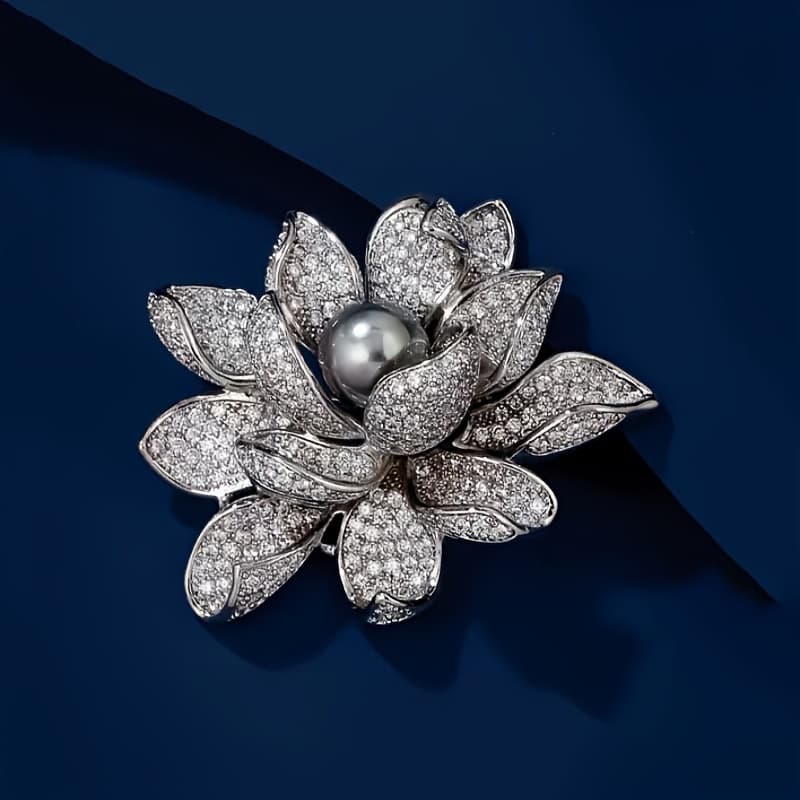 TEMU Vintage Lotus Brooch With Sparkling Details, Women' Fashion Jewelry, Additions