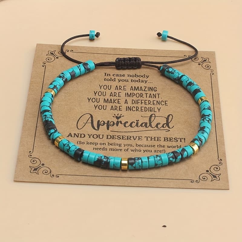 TEMU A Handmade Adjustable Beaded Bracelet Made With 1pc Bohemian Turquoise, Featuring A Card, Suitable For Daily Casual Wear For Men And Women, And A Perfect Gift For Couples On Special Occasions