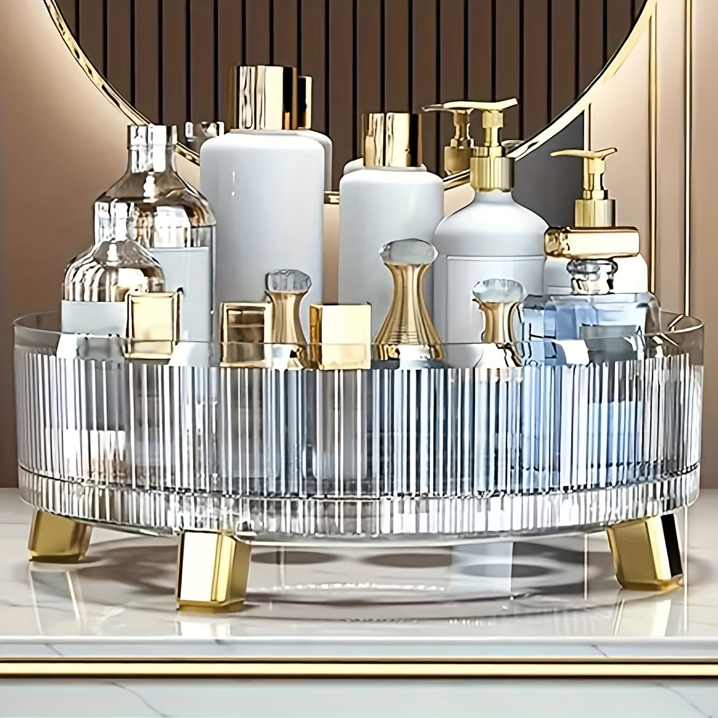 TEMU Dressing Table 360 ° Rotary Dresser, Bathroom Counter , Rotary Perfume Dresser, Large Capacity Cosmetics And Skin Care Products Dresser Dresser, Kitchen Condiment Storage, Father's Day Gifts