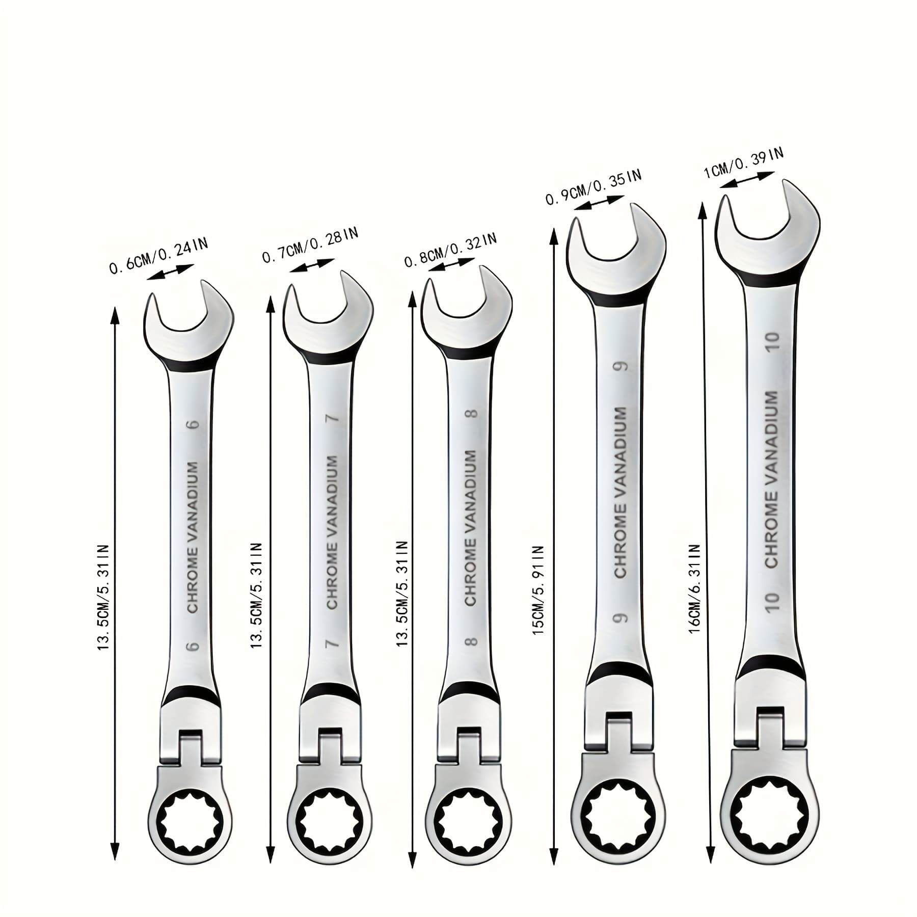 TEMU Set Of 5 Dynamic Plum- Ratchet Wrenches With Dual Functionality, Sizes 6, 7, 8, 9, And 10mm, Ideal For Home And Car Repairs In Tight Areas, Made From Durable Chrome Vanadium Steel