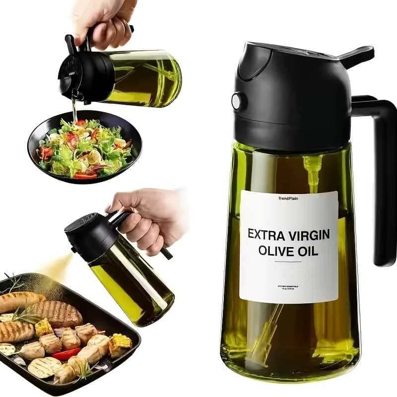 TEMU Olive Oil Dispenser For The Kitchen, A Cooking Oil Spray Combines 2 Functions, Featuring An Automatic Lid, 16oz In Olive Green, Perfect For Halloween And Christmas Gifts