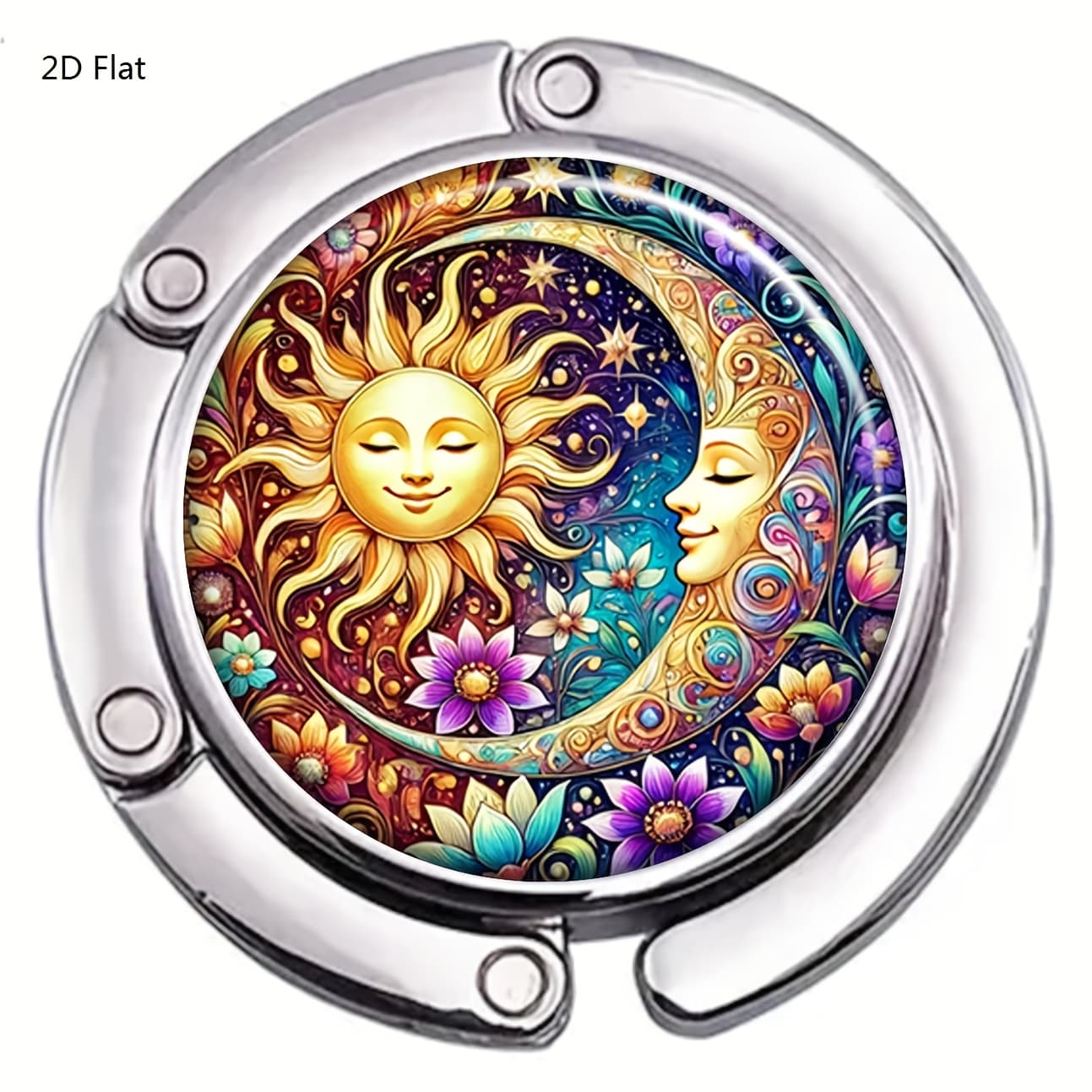 TEMU 2d Flat - Foldable Purse Hook For Women, Featuring A 2d Flat Design With And Moon Floral Patterns