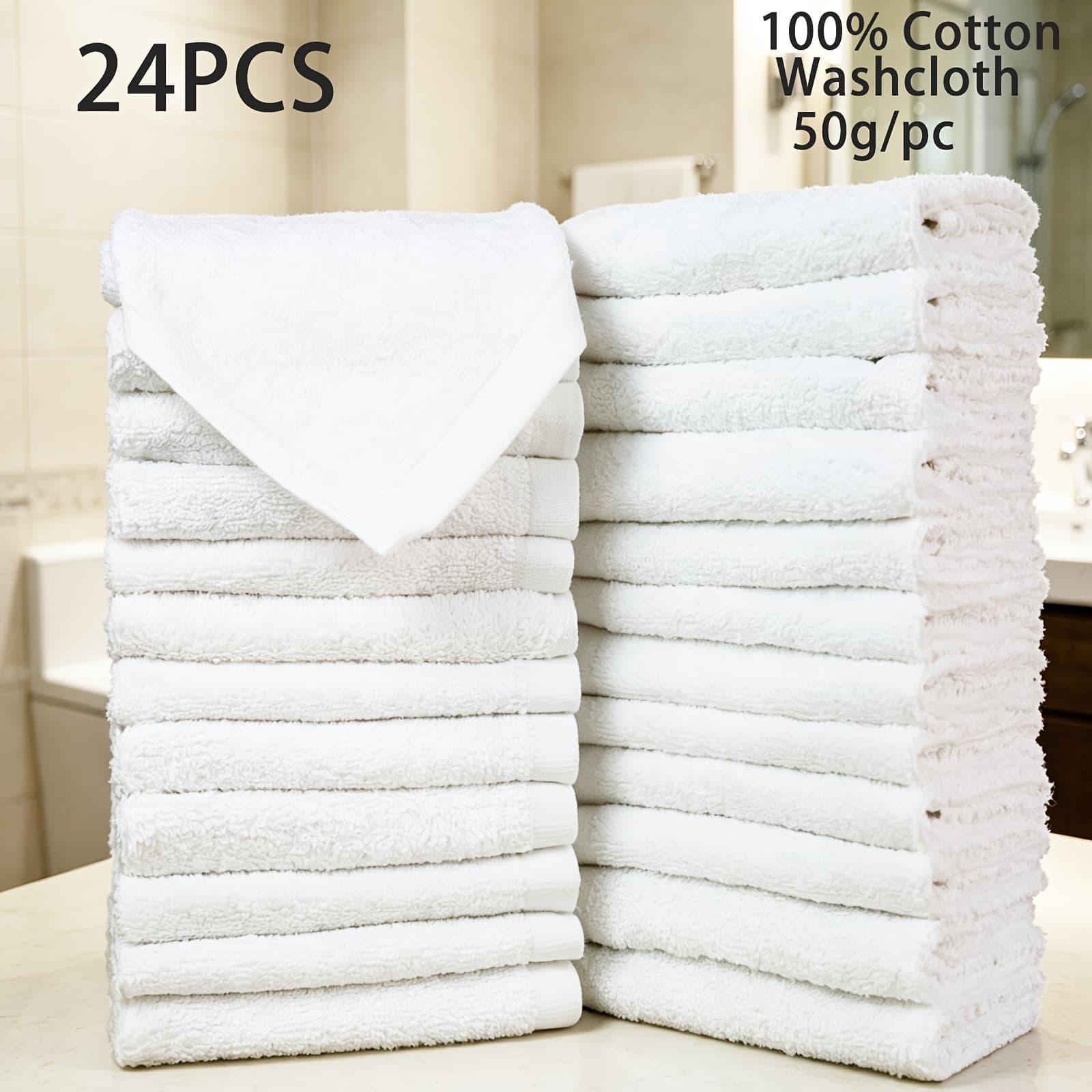 TEMU 12/24/60pcs Washcloths Set 100% Cotton, Flannel Face Cloths, Absorbent And Fingertip Towels