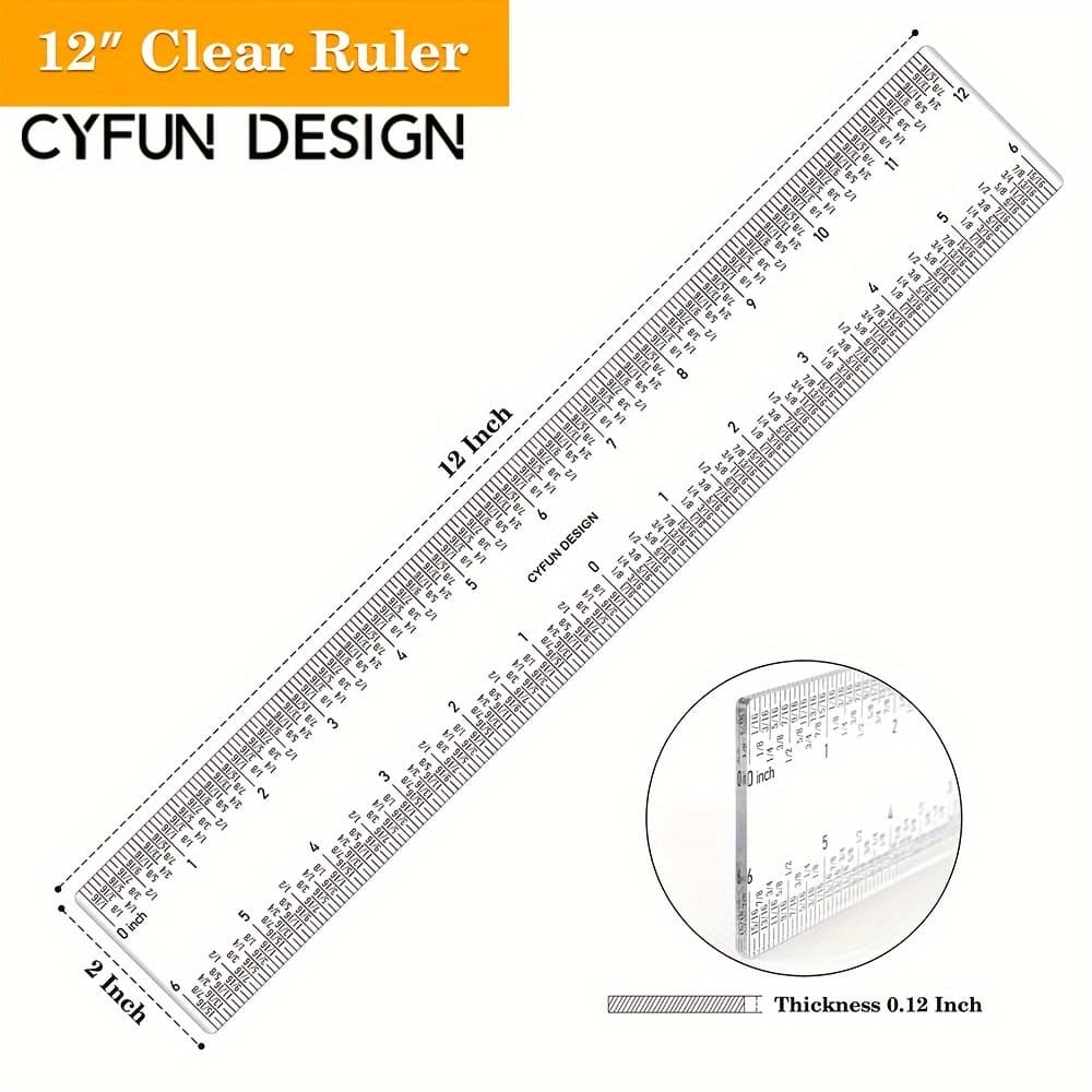 TEMU Design Multifunctional 6in 12in Clear Acrylic Rulers For Crafting Card Making 12 Inch Zero-centering Ruler Easy Measurements Hand Tools