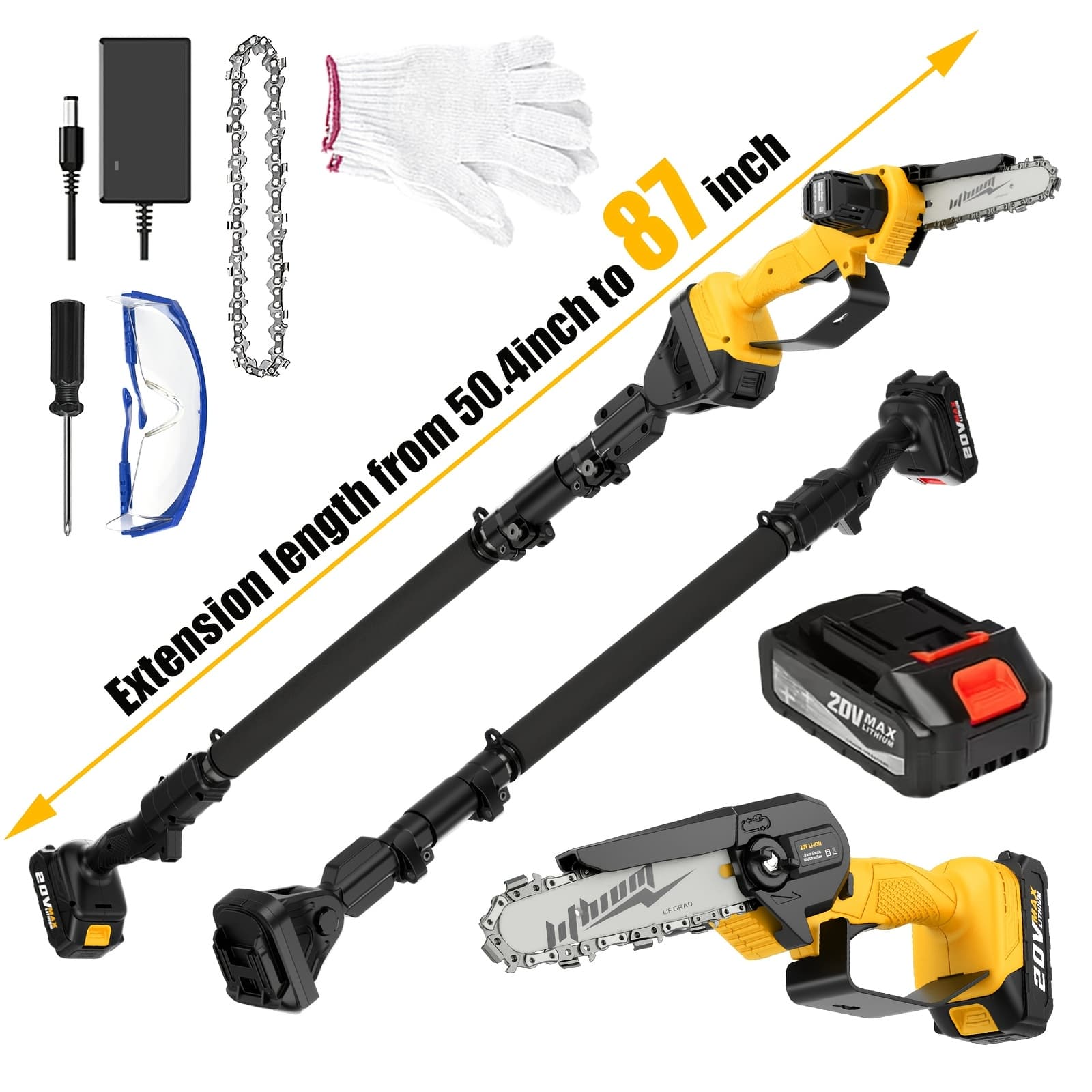TEMU 2-in-1 Electric Pole Saw With 8" & 6" Chains: 20v 4.0ah Battery-powered Tree Pruner With Adjustable And Extendable Design For Wood Cutting And Trimming. Ideal Easter Gift.