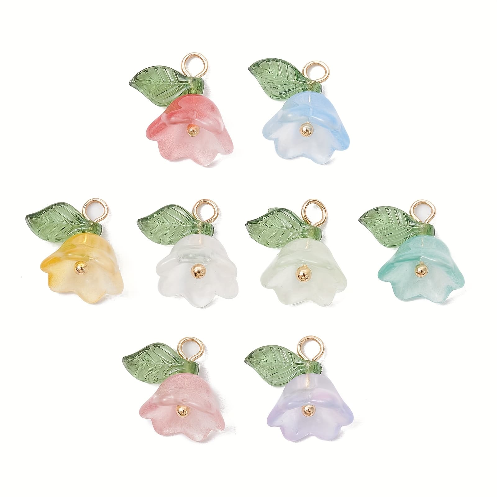 TEMU . 100pcs Assorted Colors Flower Glass Pendants Jewelry Additions For Earrings Bracelet Necklace Making