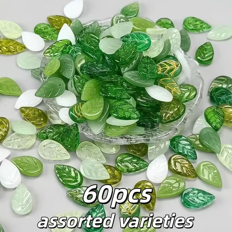 TEMU 60pcs Random Mixed Colors Glass Leaf Beads, Suitable For Jewelry Making, Necklace, Bracelet, Glass Leaf Beads Bead Assortments