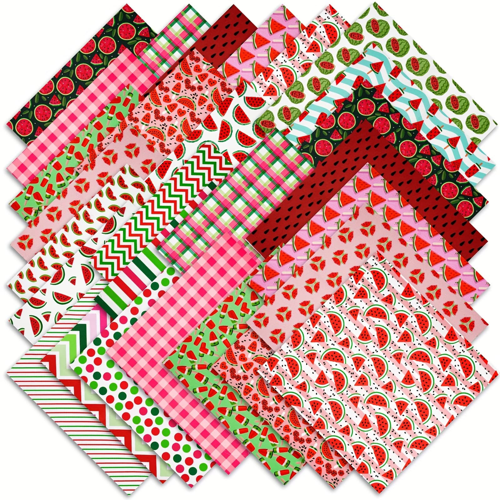 TEMU 60pcs 10 X 10 Inch Quilting Fabric Squares Vintage Fat Precut Strips Fabric Bundles For Holiday Diy Craft Sewing Quilt Material(summer Watermelon)