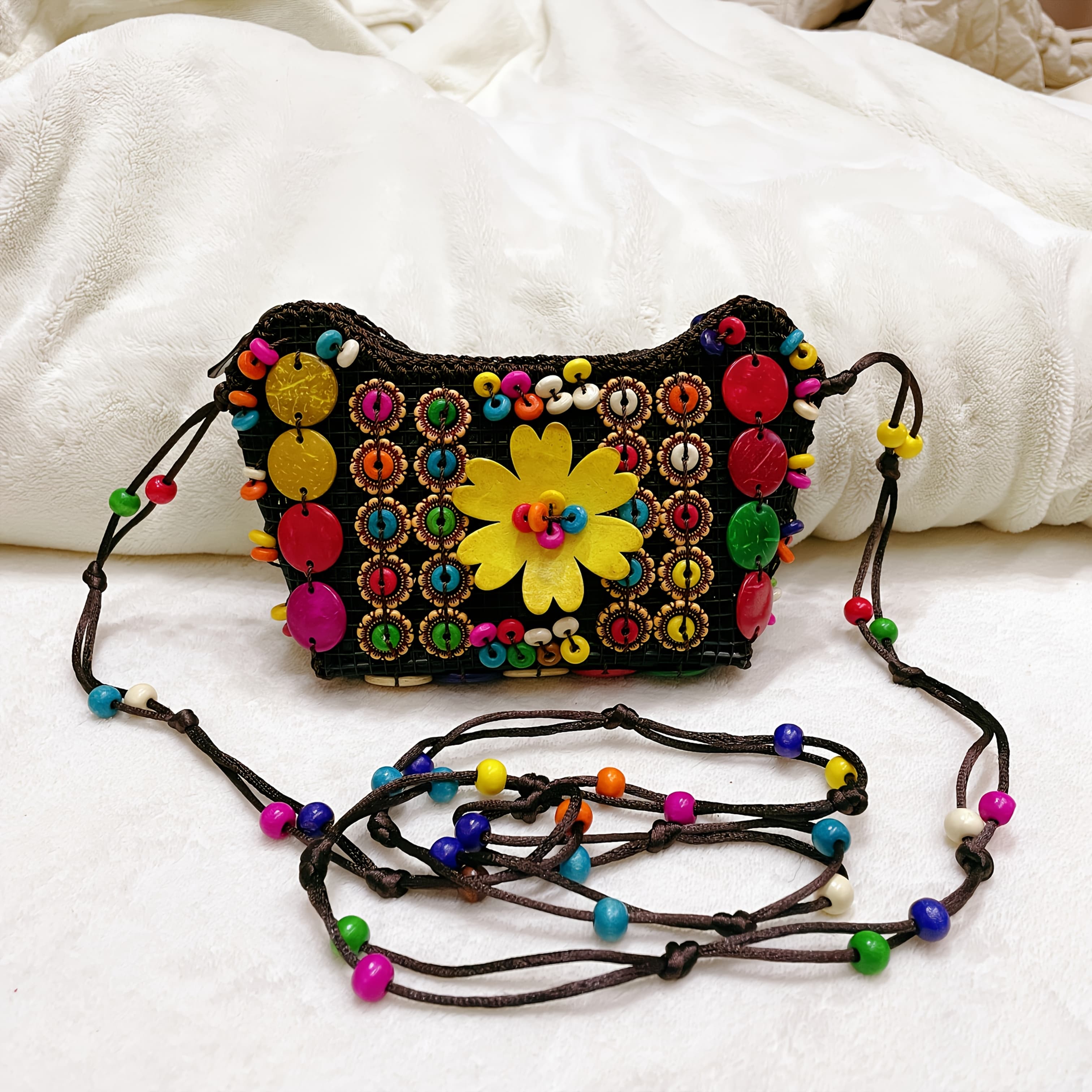 TEMU Ethnic Style New Beaded Vintage Street Flower Random Purse Crossbody Bag
