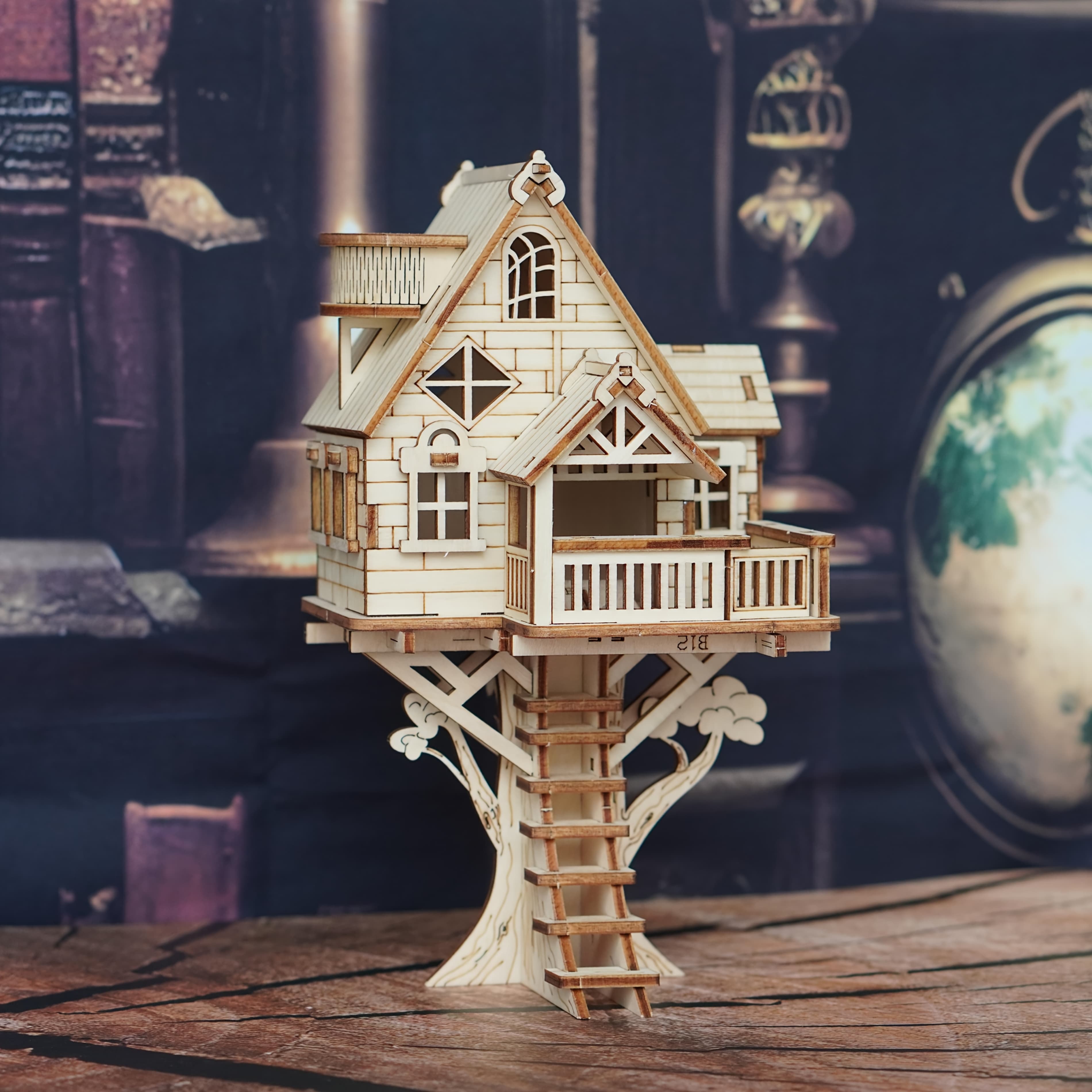 TEMU 3d Wooden Tree House Puzzle Model Kit, Wooden Assembled Model Toy, Handmade Diy Assembled Building Model, Suitable For Christmas And Halloween Gifts