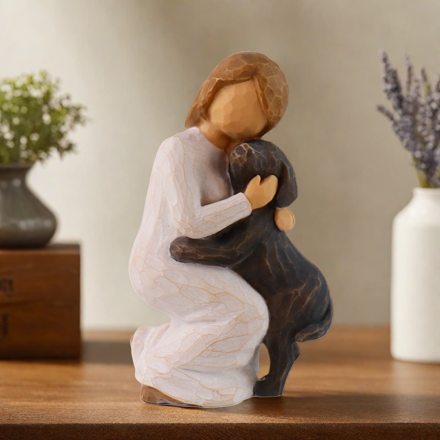 TEMU Willow Carving Style.love My Figurines Statues, Girl Friendship Remembrance Gifts, Hand-painted Figures For Dog Lover