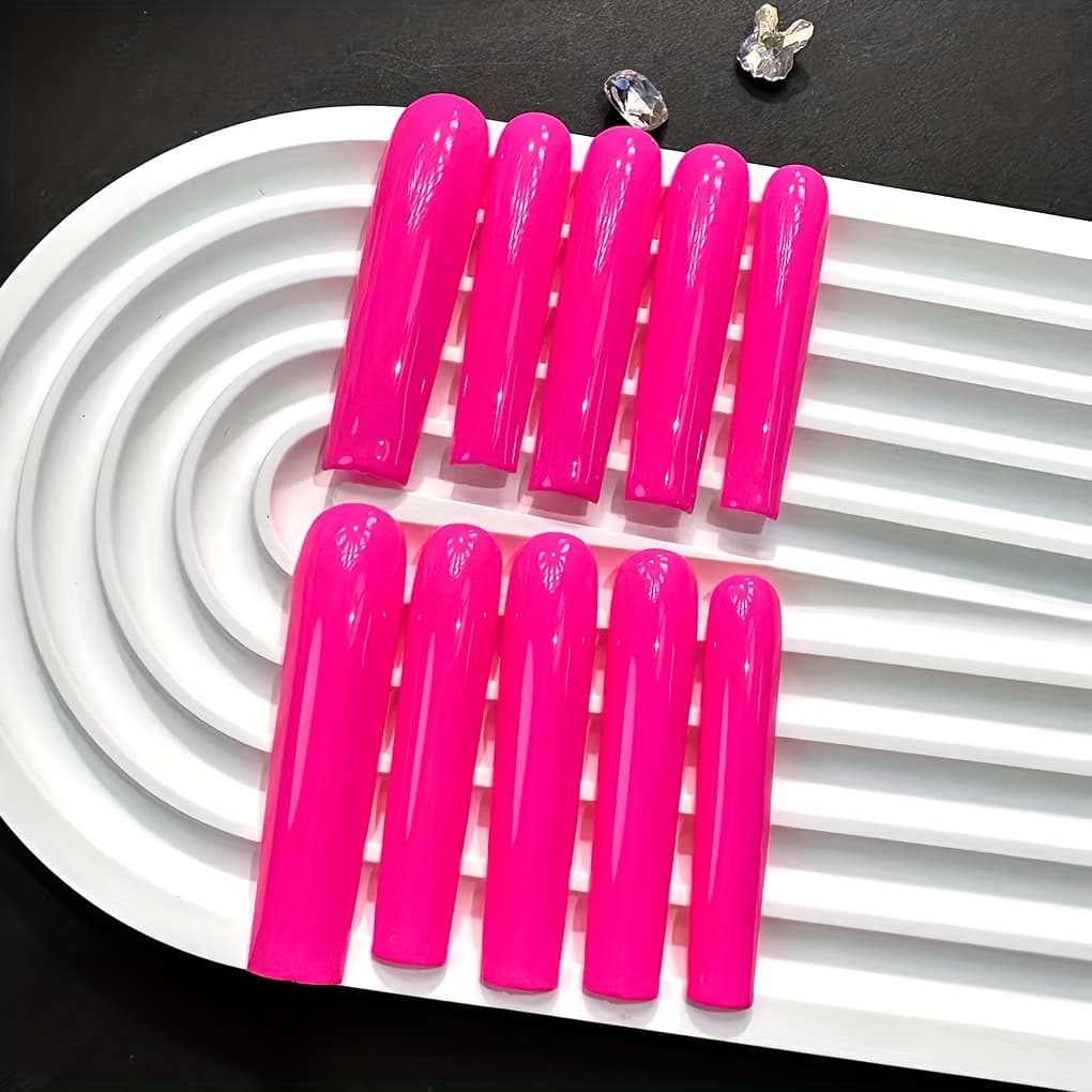 TEMU Hand-pressed Press-on Fake Nails, 10pcs, Light Luxury Elegant Experience, 5cm Fluorescent Powder Water Pipe, High-end Feel Commuting Manicure Set, Suitable For Daily Use/dating Occasions