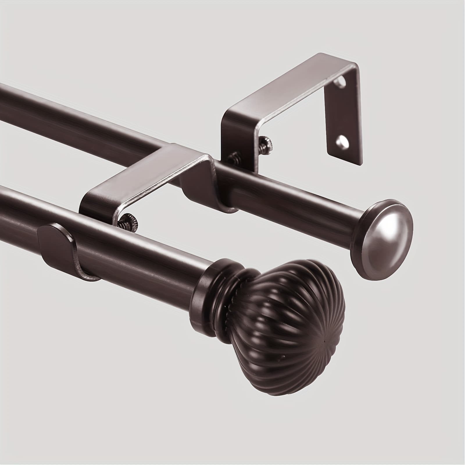 TEMU Adjustable Double Curtain Rods Featuring Fluted Ball Finials, Designed For Windows With Diameter Of 5/8 Inches And A Back Diameter Of 1/2 Inches, In Sizes 28"-48", 48"-84", And 84"-120"