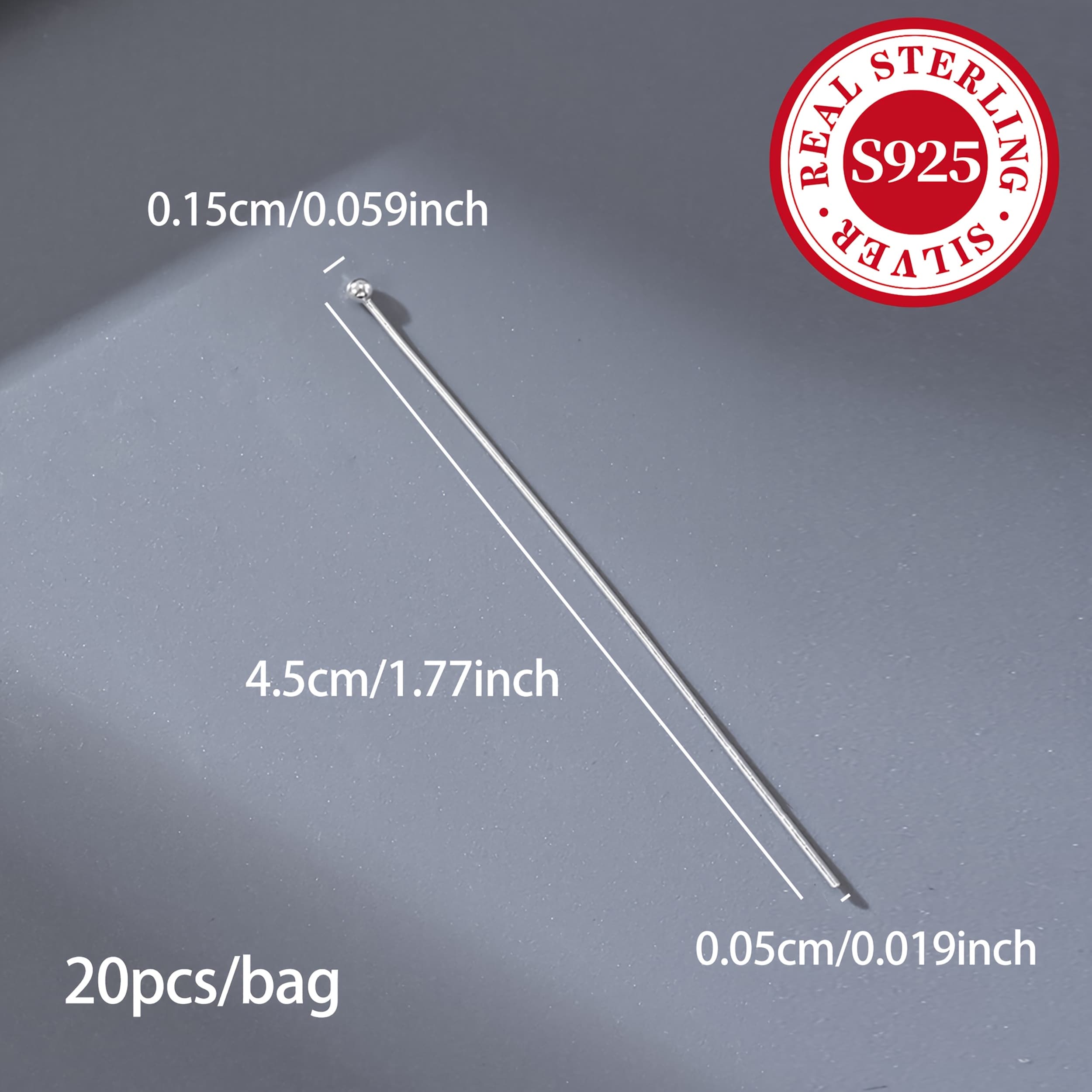 TEMU 20pcs Per Pack, S925 Pure Silvery Spherical Needle, Round Head Needle, Length 15/20/25/30/35mm, Handmade Diy Beading Bracelet, Necklace, Pendant, Earring Accessories