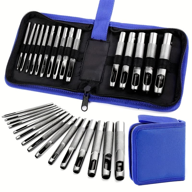 TEMU 15pcs Leather Hole Punch,hole Punch Set For Leather Craft,round Steel Leather Craft Hollow Hole Punch,hole Punch Tools For Watch Bands,leather,belts,canvas,paper (1mm To 11mm)