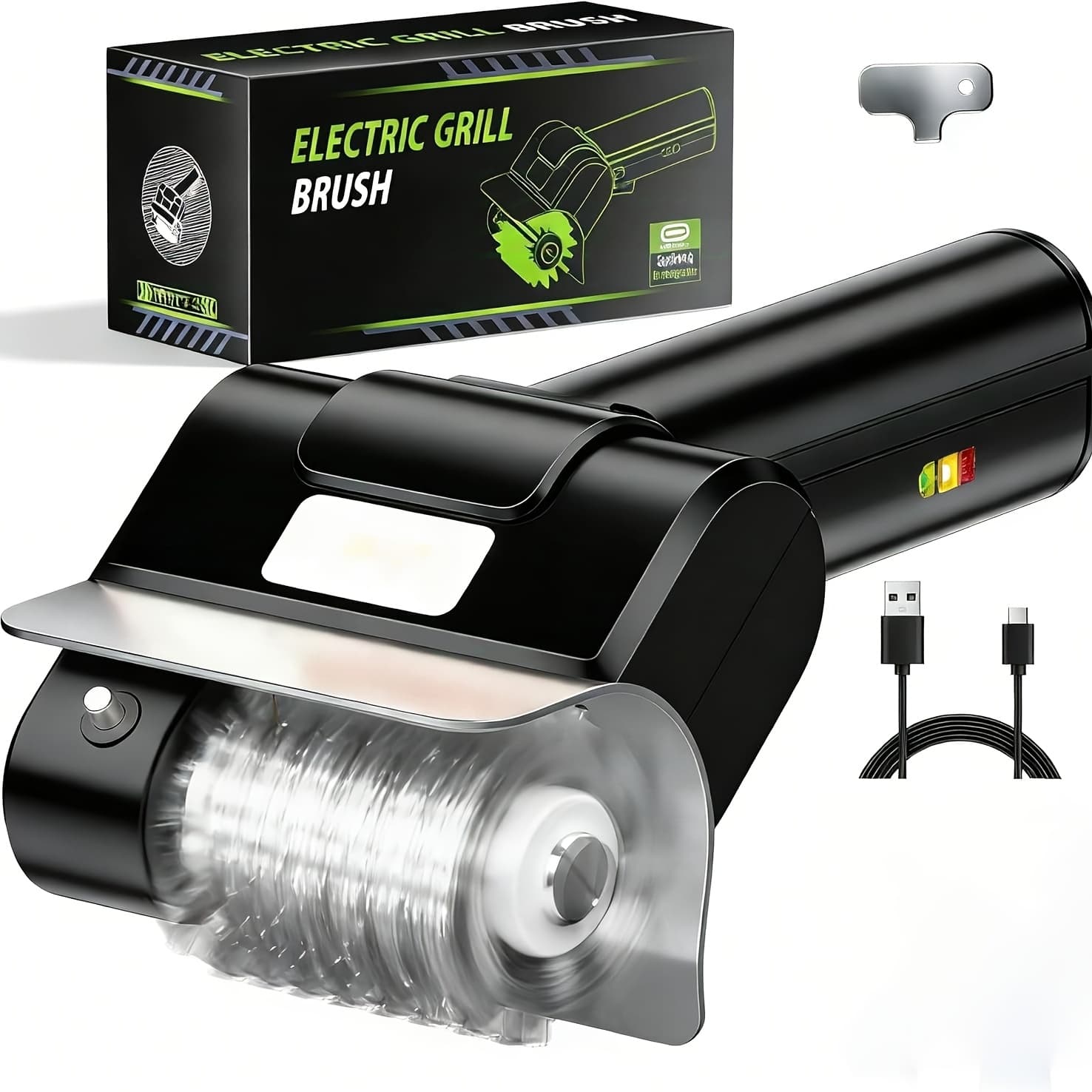 TEMU Electric Grill Brush- Bbq Grill Cleaning Tools With 800 Head, 2000mah Battery And 304 Stainless Steel Bristles, Cordless Rechargeable Grill Cleaner For Outdoor (black) Father's Day Gift