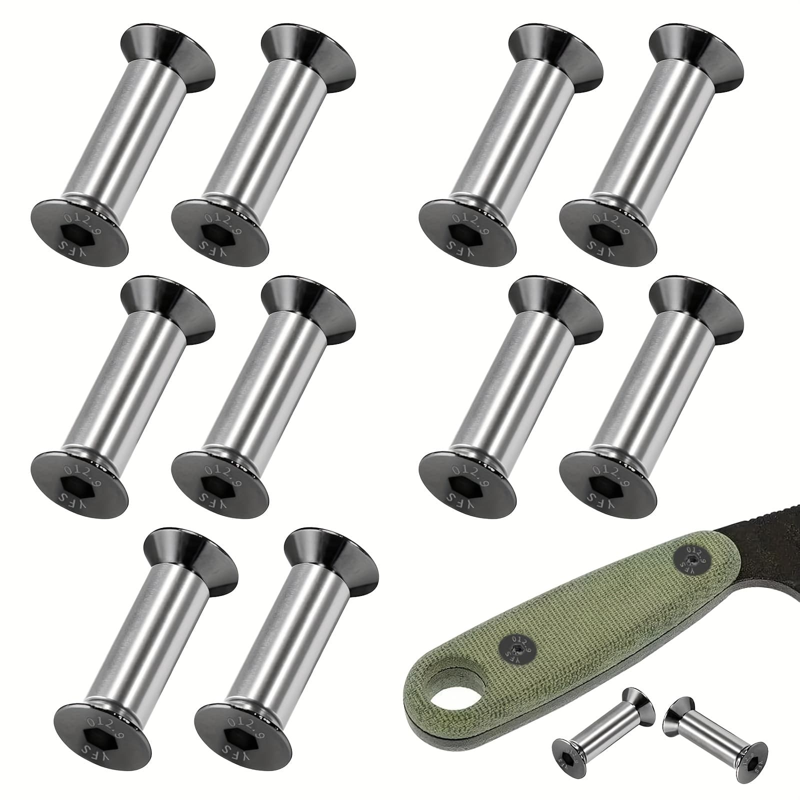TEMU Stainless Steel Shank Fastener Set, 10pcs Hex Shank Nuts/bolts With M4 Alloy Screws, Blade Fixing Rivets For Diy Knife Making, Blade Fixing Accessories