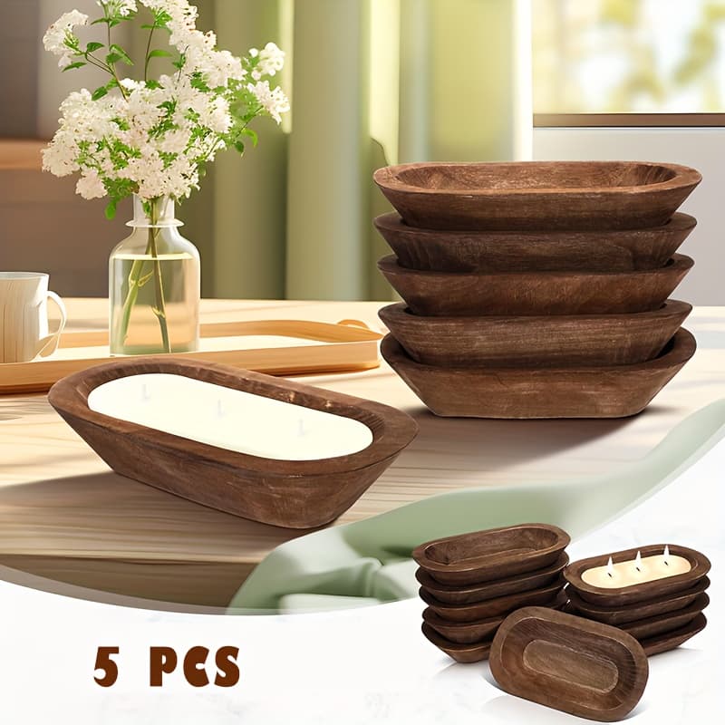 TEMU 10/5pcs Bulk Rustic Wood Dough Bowls - Hollow Vessel For Wedding Diy Crafts, Farmhouse Decor, Candle Making & Fruit Display - & Suitable For Wedding, Home, Party, Rustic Table Centerpiece