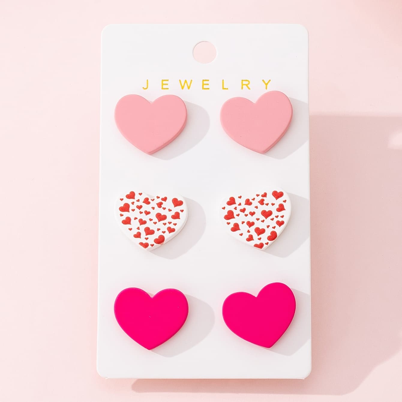 TEMU A Set Of 3 Pairs Of Romantic Heart-shaped Earrings With A Glossy End, Designed To Soft Clay, Perfect As A Gift For Holiday