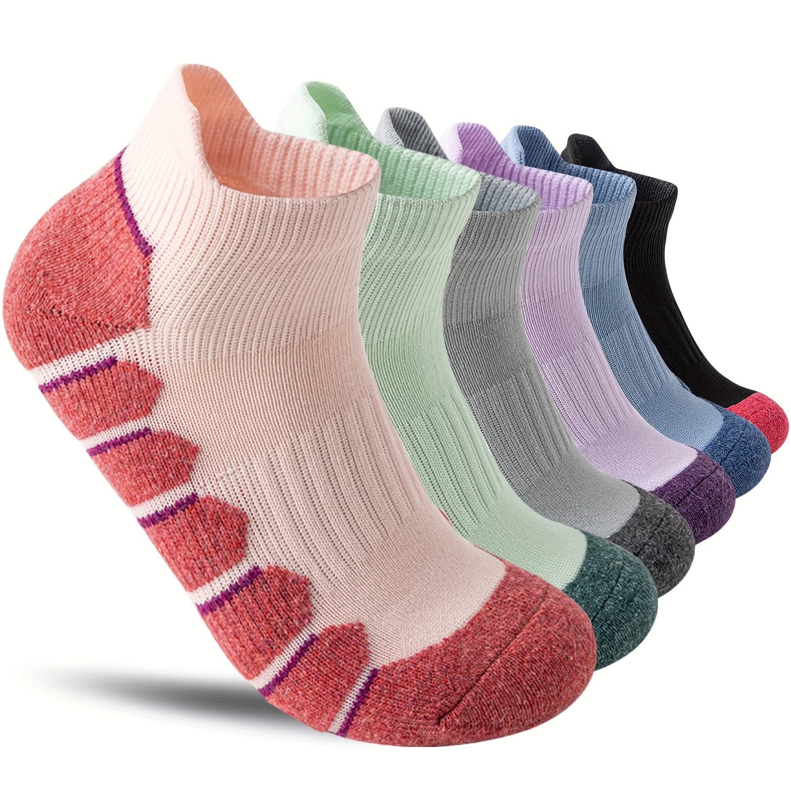TEMU 6 Pairs Merino Wool Ankle Socks Running Hiking Compression Support Breathable Thick Cushion No Show Socks For Women Men
