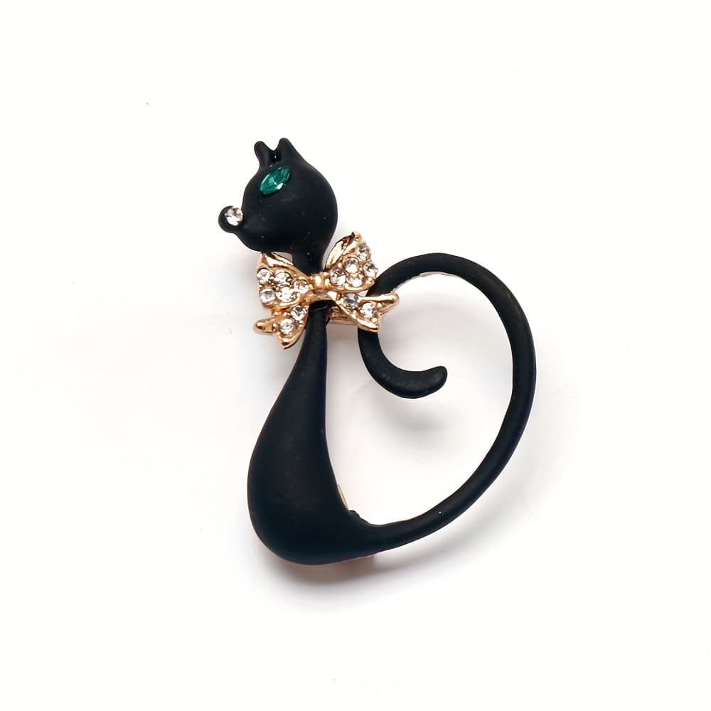 TEMU Cartoon Gentleman Cat Alloy Brooch, Trendy Long-tailed Cat Chest Pin For Bags And Clothing